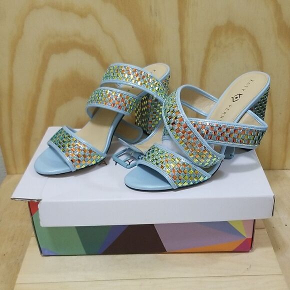 Katy Perry Ankle Strap Block Heeled Sandals The Shana Light Blue Size 11 M - Picture 2 of 8